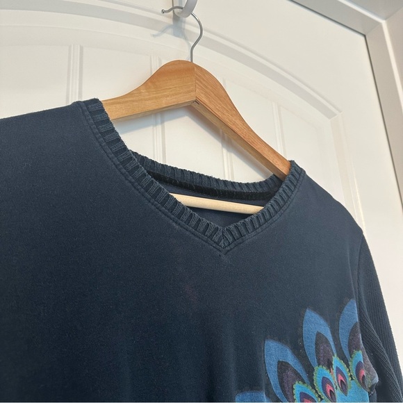 Desigual Y2K T-Shirt Long Sleeve V-Neck Top Peacock Colorful Size Extra Large - Picture 6 of 8
